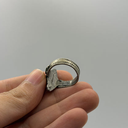 Silver Carnelian Turquoise Multi Stone Tribal Ethnic Marquise Statement Ring