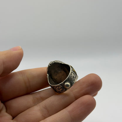 Silver Filigree Intaglio Ring - Carved Carnelian Horse Motif