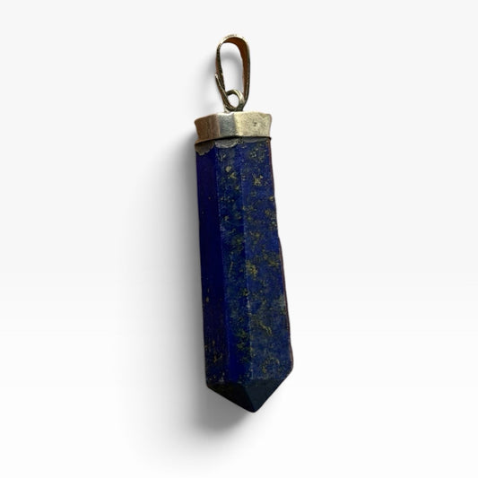 Natural Afghan Lapis Lazuli Point Pendant Silver Cap