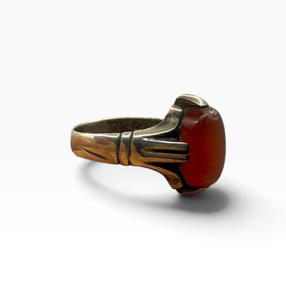 Silver Carnelian Agate Oval Gemstone Solitaire Statement Ring Band