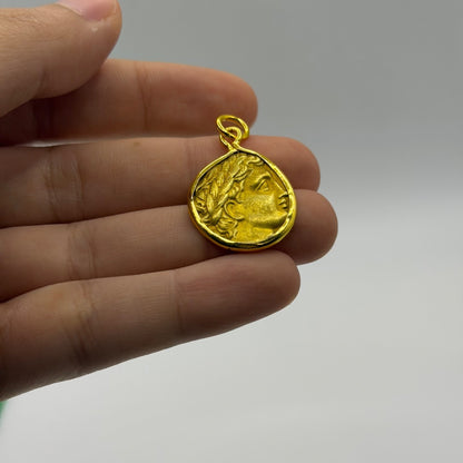 Ancient Roman Greek Style Gold Plated Coin Pendant