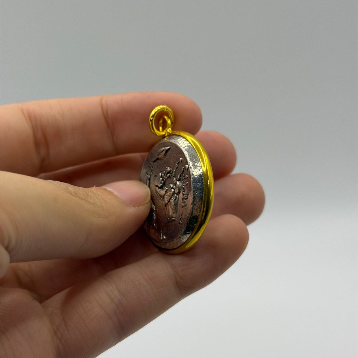 Ancient Roman Greek Style Silver & Gold Tone Coin Pendant