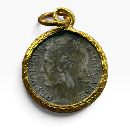 French Marianne Morlon Style Coin Gold Plated Pendant