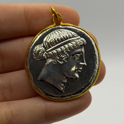 Ancient Roman Greek Style Silver & Gold Plated Coin Pendant
