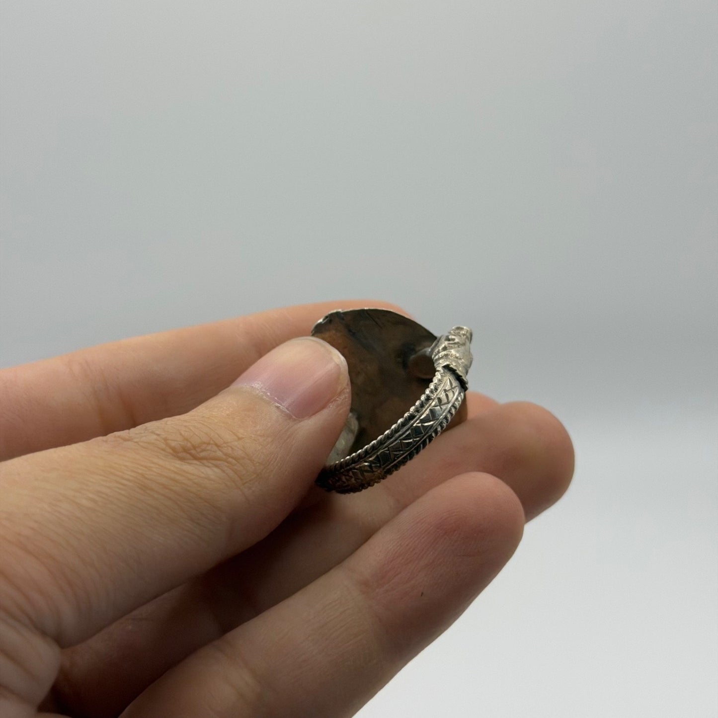Vintage Silver Intaglio Carved Carnelian Portrait Seal Ring Roman Inspired