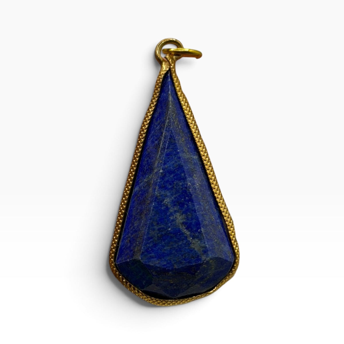 Natural Afghan Lapis Lazuli Teardrop Pendant Faceted Blue Gemstone Gold Tone