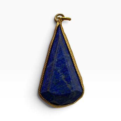 Natural Afghan Lapis Lazuli Teardrop Pendant Faceted Blue Gemstone Gold Tone