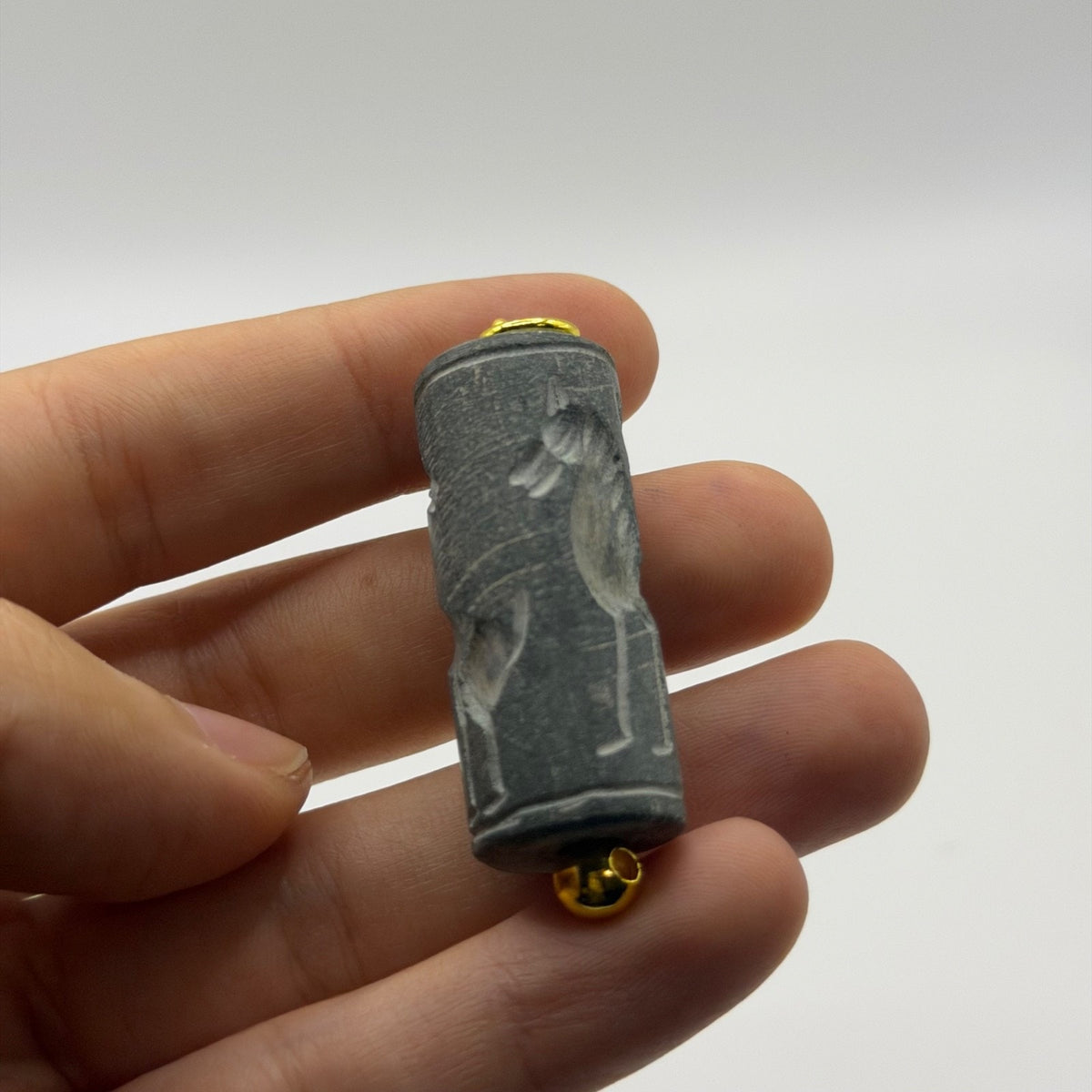 Ancient Near Eastern Style Intaglio Bead Gold Tone Pendant