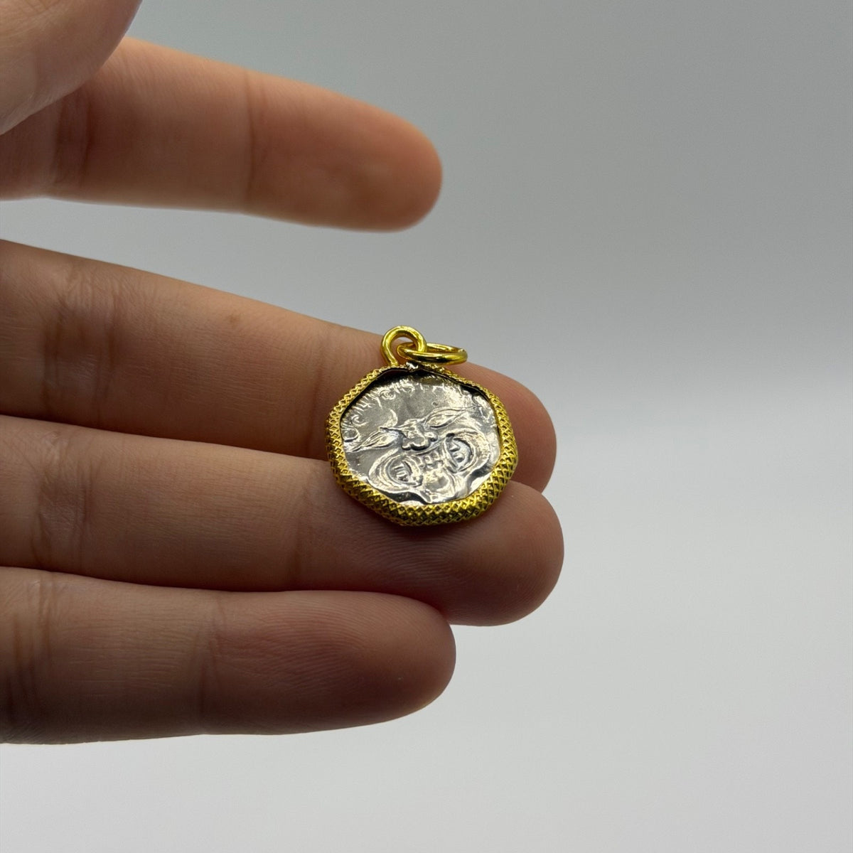 Ancient Roman Greek Style Silver & Gold Plated Coin Pendant