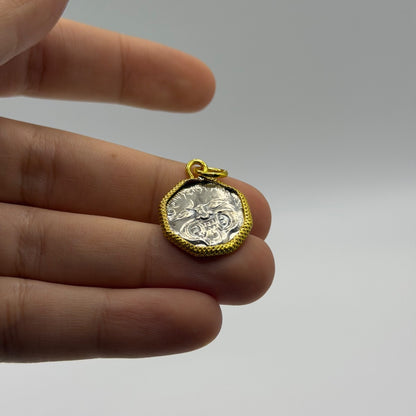 Ancient Roman Greek Style Silver & Gold Plated Coin Pendant