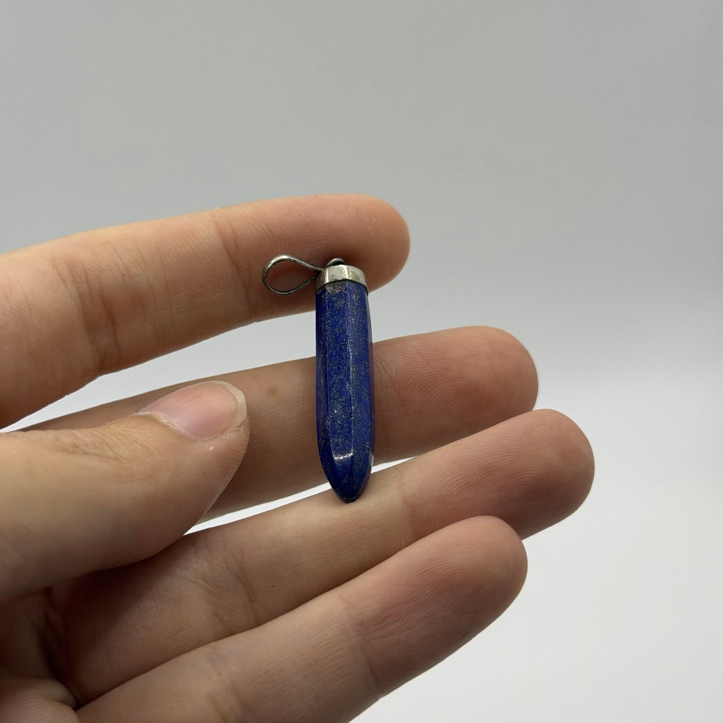 Natural Afghan Lapis Lazuli Point Pendant Silver Cap