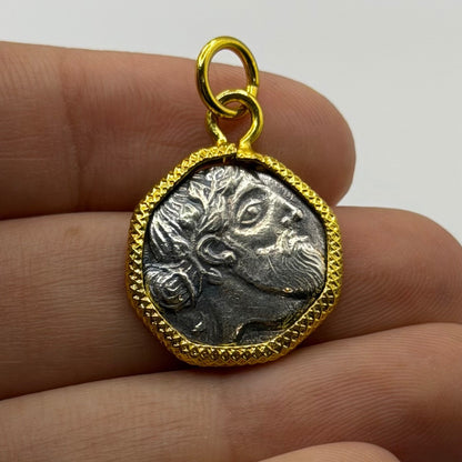 Ancient Roman Greek Style Coin Pendant Silver Gold Tone Coin Medallion Charm