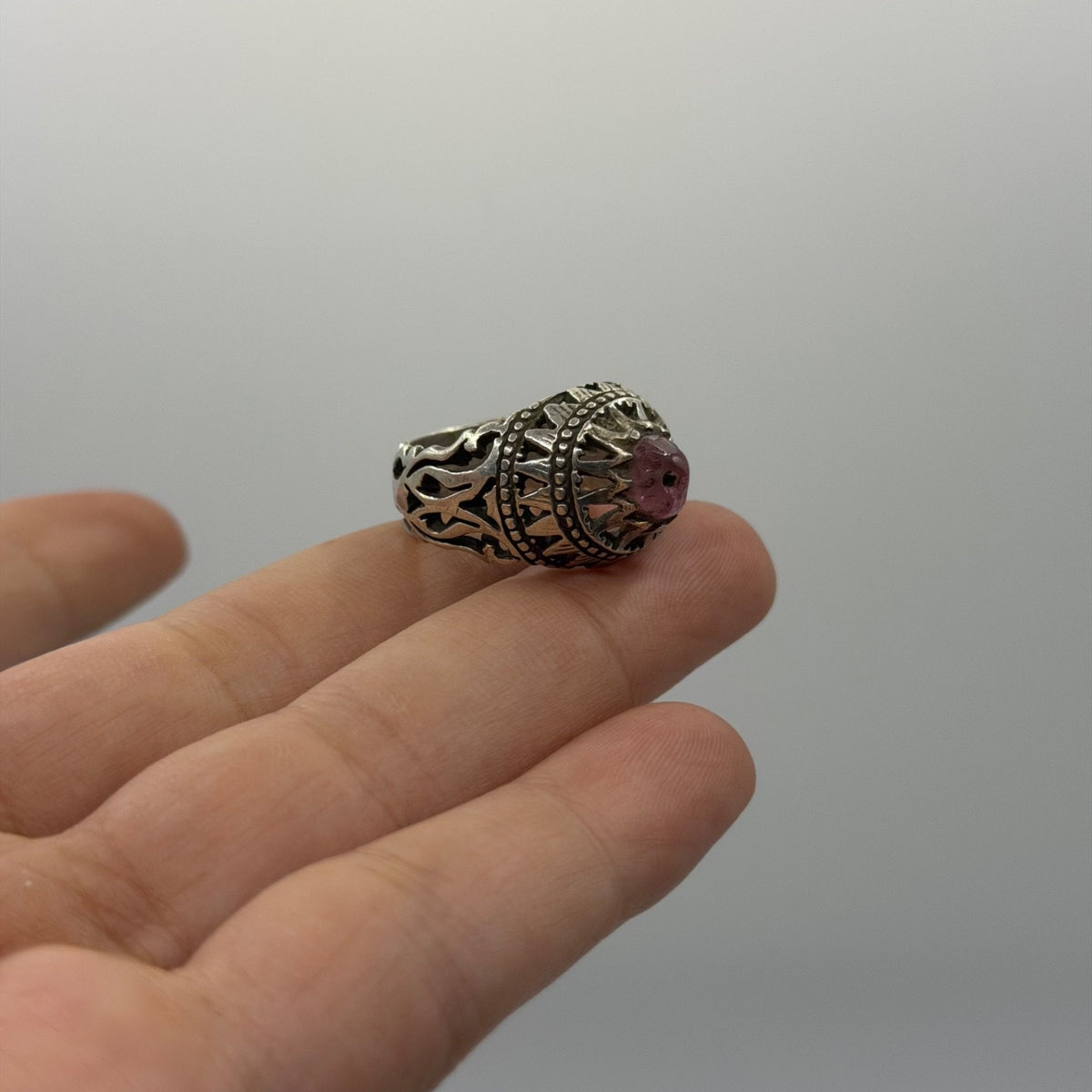 Vintage Handmade Silver Ring With Pink Gem Stone