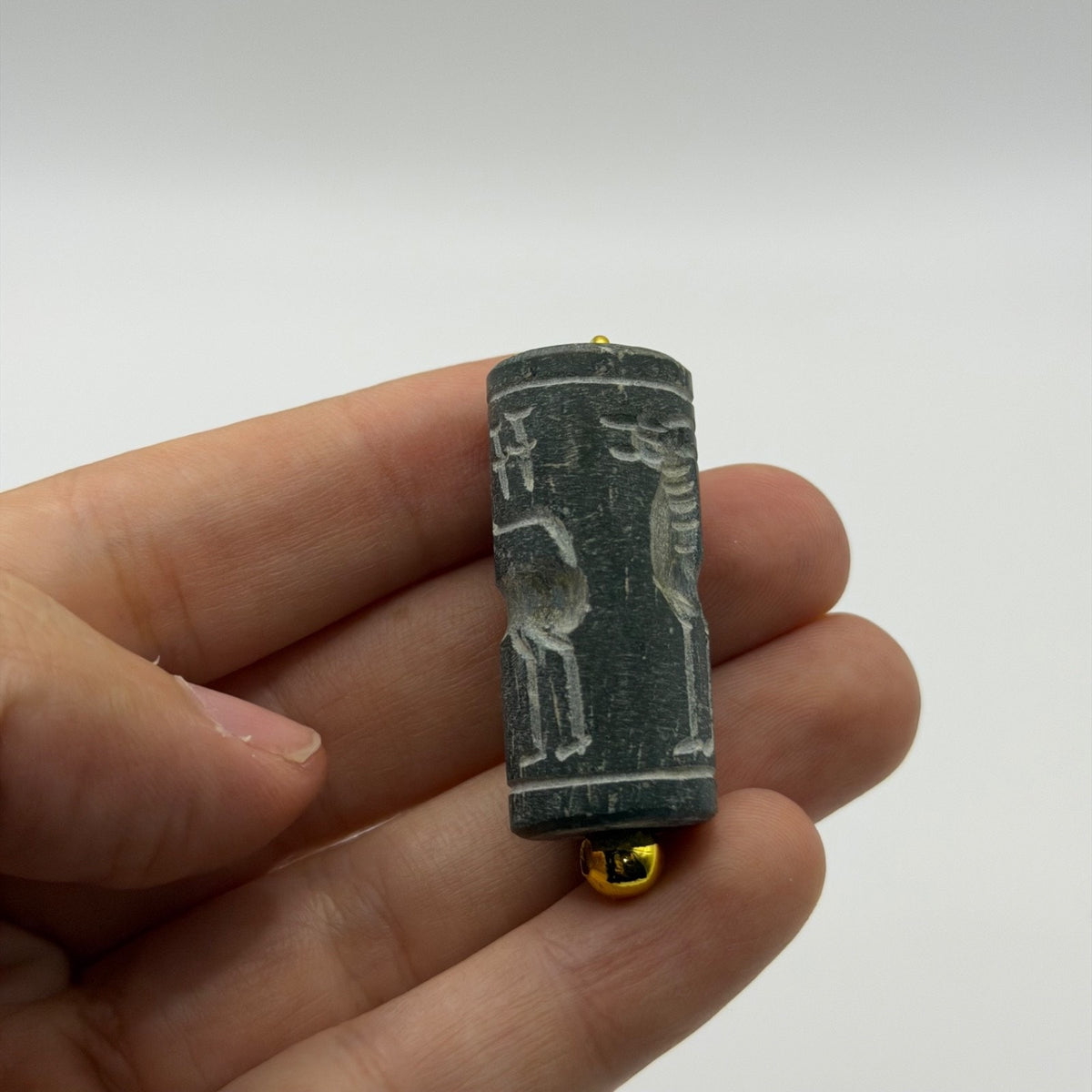 Antique Carved Cylinder Seal Pendant Ancient Style Bead Charm
