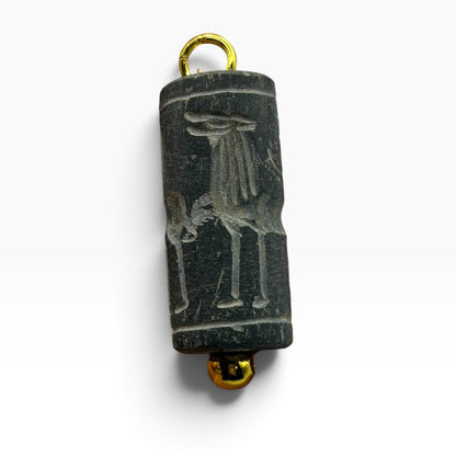 Antique Carved Cylinder Seal Pendant Ancient Style Bead Charm
