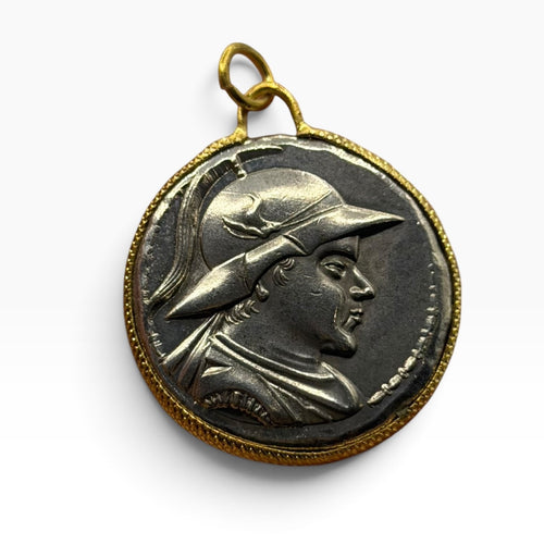 Ancient Greek Bactrain Inspired Silver Plated Gold Gilded Coin Pendant