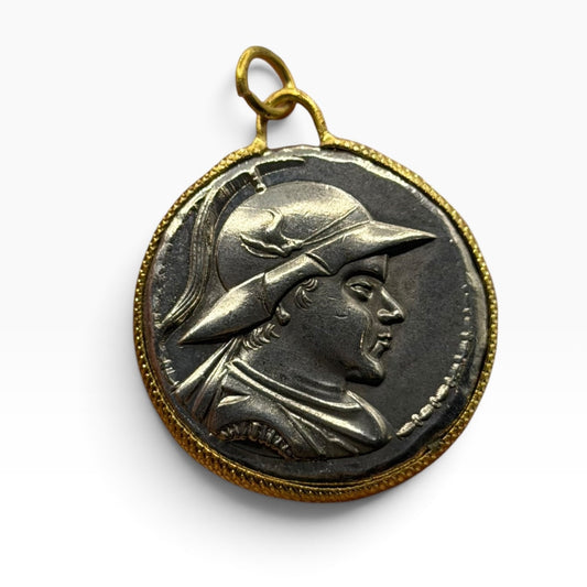 Ancient Greek Bactrain Inspired Silver Plated Gold Gilded Coin Pendant
