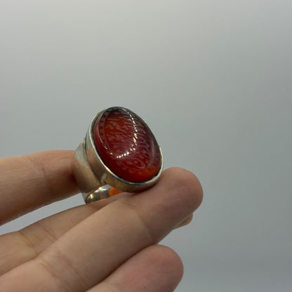 Vintage Silver Ring Carved Carnelian Intaglio Arabic Script