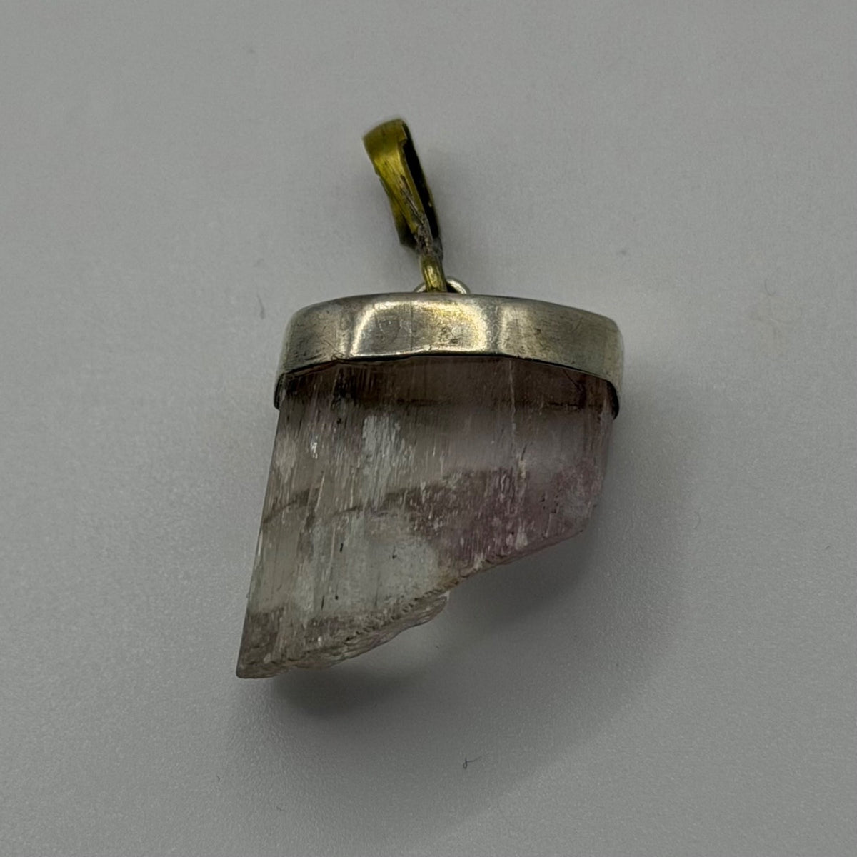 Raw Scapolite Crystal Slice Silver Pendant