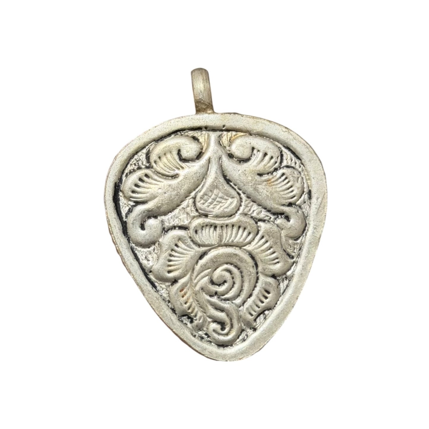 Vintage Nepalese Boho Tribal Amber Like Stone Silver Tone Pendant