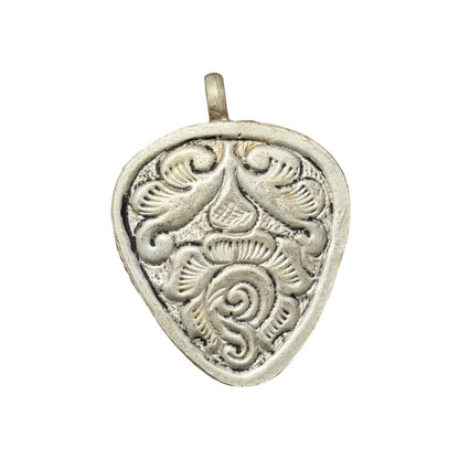 Vintage Nepalese Boho Tribal Amber Like Stone Silver Tone Pendant