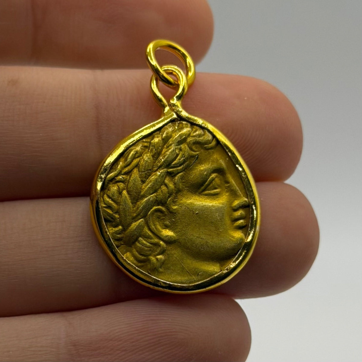 Ancient Roman Greek Style Gold Plated Coin Pendant
