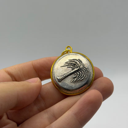 Ancient Roman Greek Style Silver & Gold Tone Coin Pendant