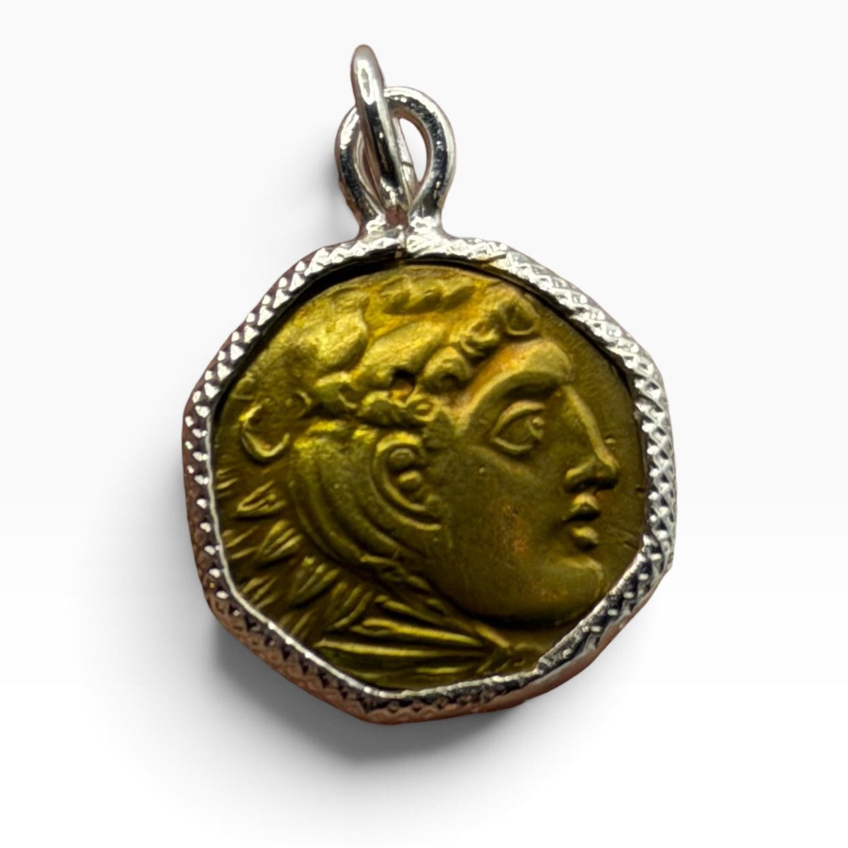 Ancient Roman Greek Style Coin Pendant Silver Gold Tone Coin Medallion Charm