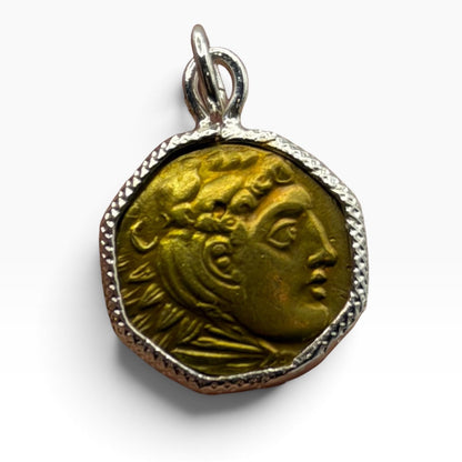 Ancient Roman Greek Style Coin Pendant Silver Gold Tone Coin Medallion Charm