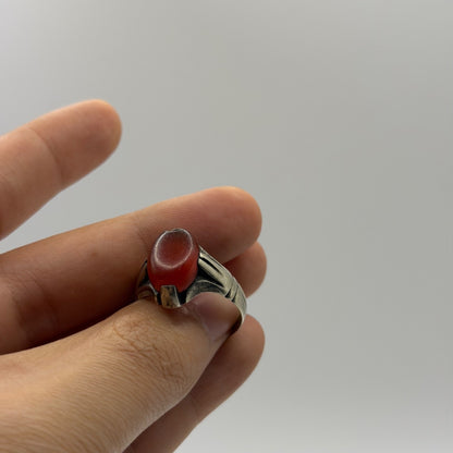 Silver Carnelian Agate Oval Gemstone Solitaire Statement Ring Band