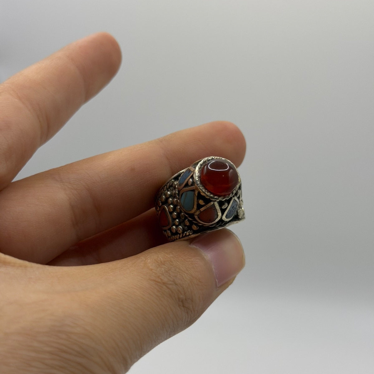 Antique Afghan Tribal Kucci Nomad Silver Ring With Stones