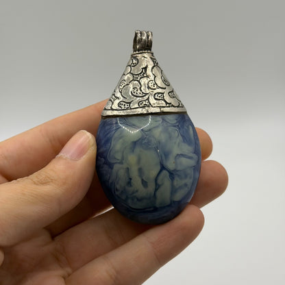 Natural Afghan Lapis Lazuli Teardrop Pendant Faceted Blue Gemstone Gold Tone