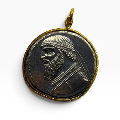 Ancient Empire Inspired Silver Plated Gold Gilded Coin Pendant