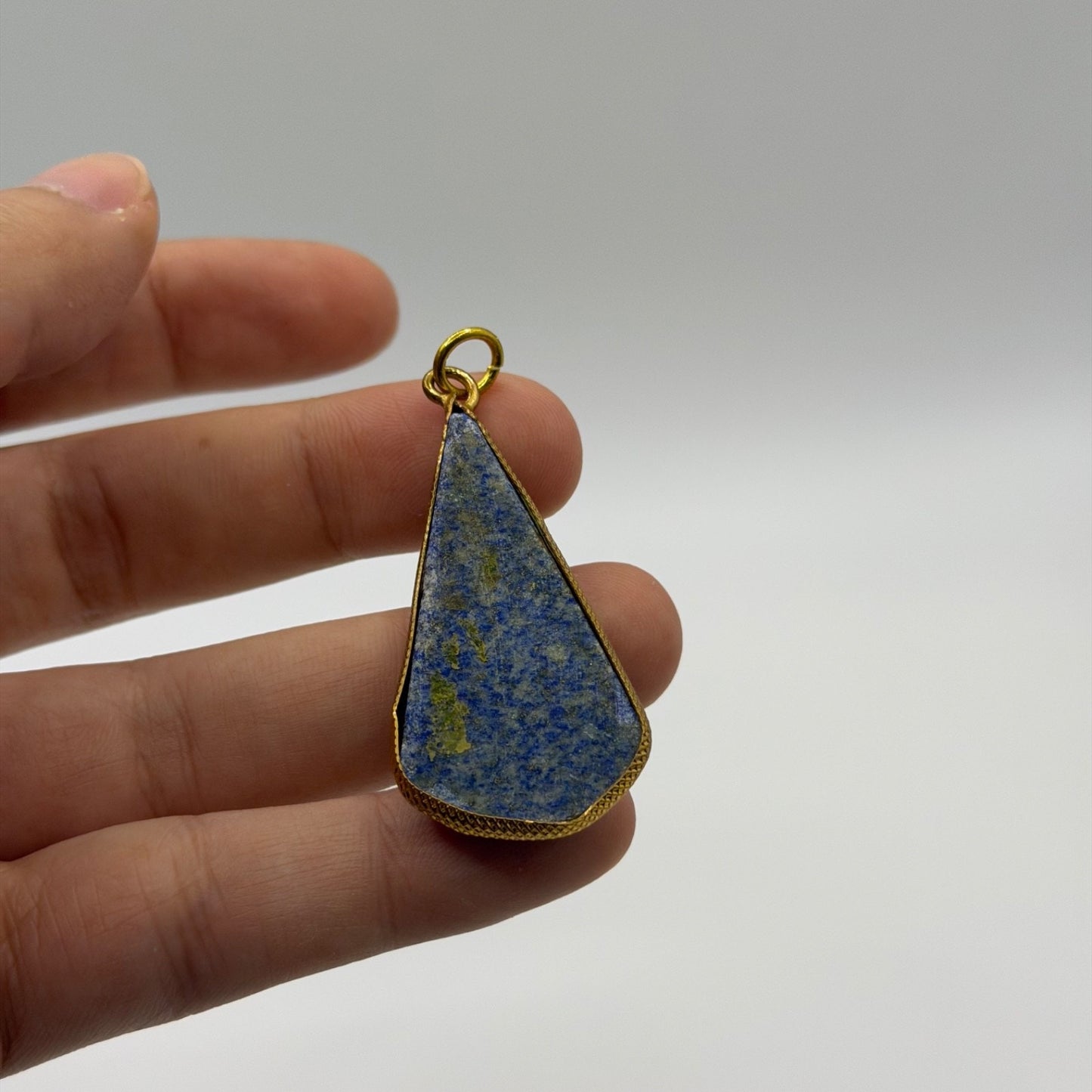 Natural Afghan Lapis Lazuli Teardrop Pendant Faceted Blue Gemstone Gold Tone