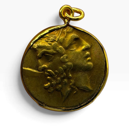 Ancient Roman Greek Style Gold Plated Coin Pendant