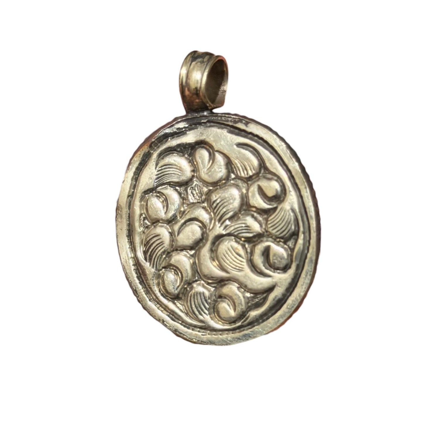 Vintage Green Stone Pendant Silver Tone Handmade Ethnic Jewelry