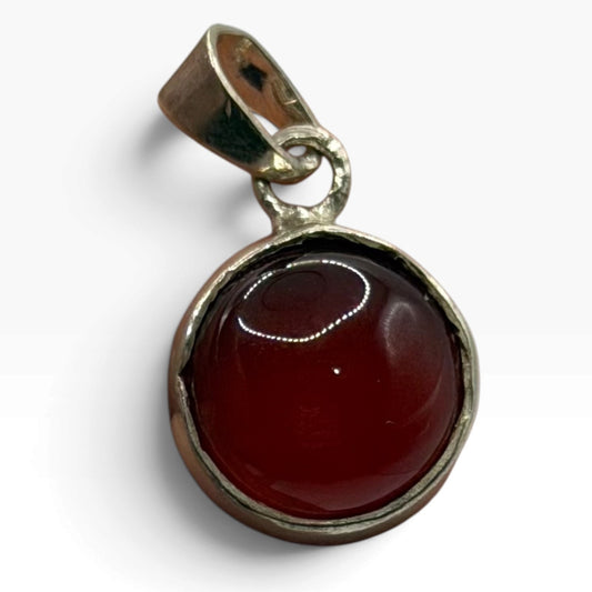 925 Solid Silver Red Carnelian Round Gemstone Pendant Charm