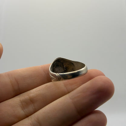 Vintage Silver Ring Turquoise Cabochon Engraved Shank