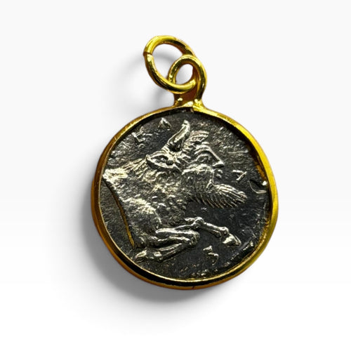 Ancient Roman Greek Style Silver & Gold Plated Coin Pendant