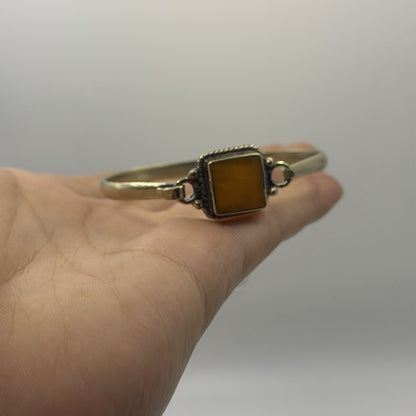 Silver Tone Boho Style Bangle With Stone