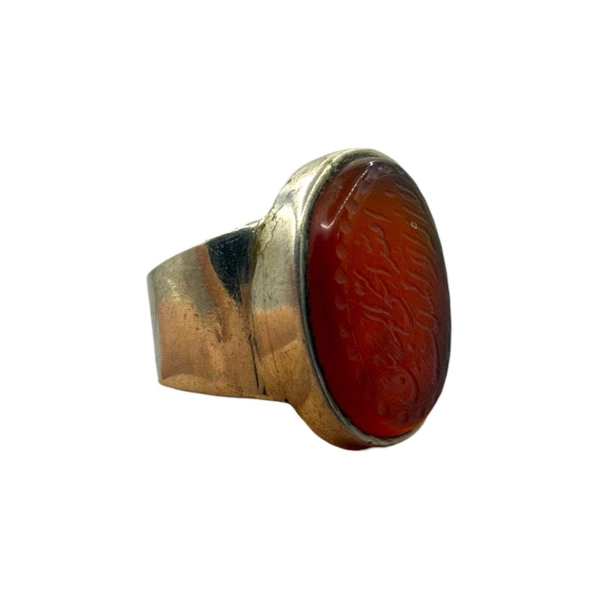 Vintage Silver Ring Carved Carnelian Intaglio Arabic Script