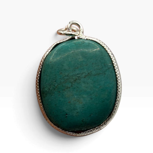 Vintage Natural Turquoise Oval Cabochon Pendant Wire Wrapped Gemstone