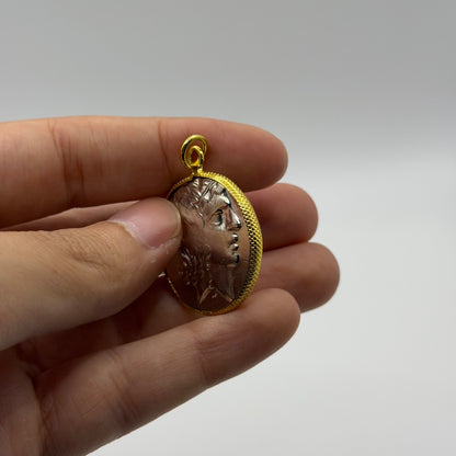 Ancient Roman Greek Style Silver & Gold Plated Coin Pendant