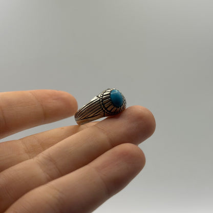 Vintage Silver Greco Roman Style Torquise Cabochon Ring