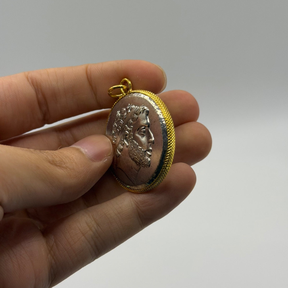 Ancient Greek Roman Inspired Silver Plated Gold Gilded Coin Pendant