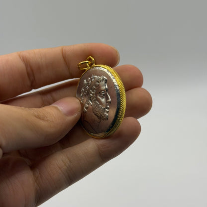 Ancient Greek Roman Inspired Silver Plated Gold Gilded Coin Pendant