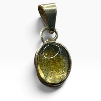 925 Sterling Silver Olive Green Moldavite Peridot Oval Gemstone Pendant