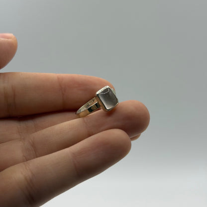 Solid 925 Sterling Silver Ring Square Cabochon Solitaire