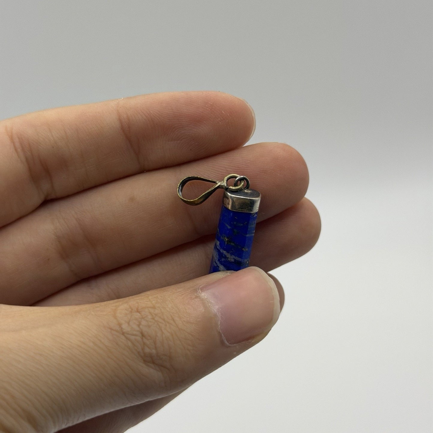Natural Afghan Lapis Lazuli Point Pendant Silver Cap