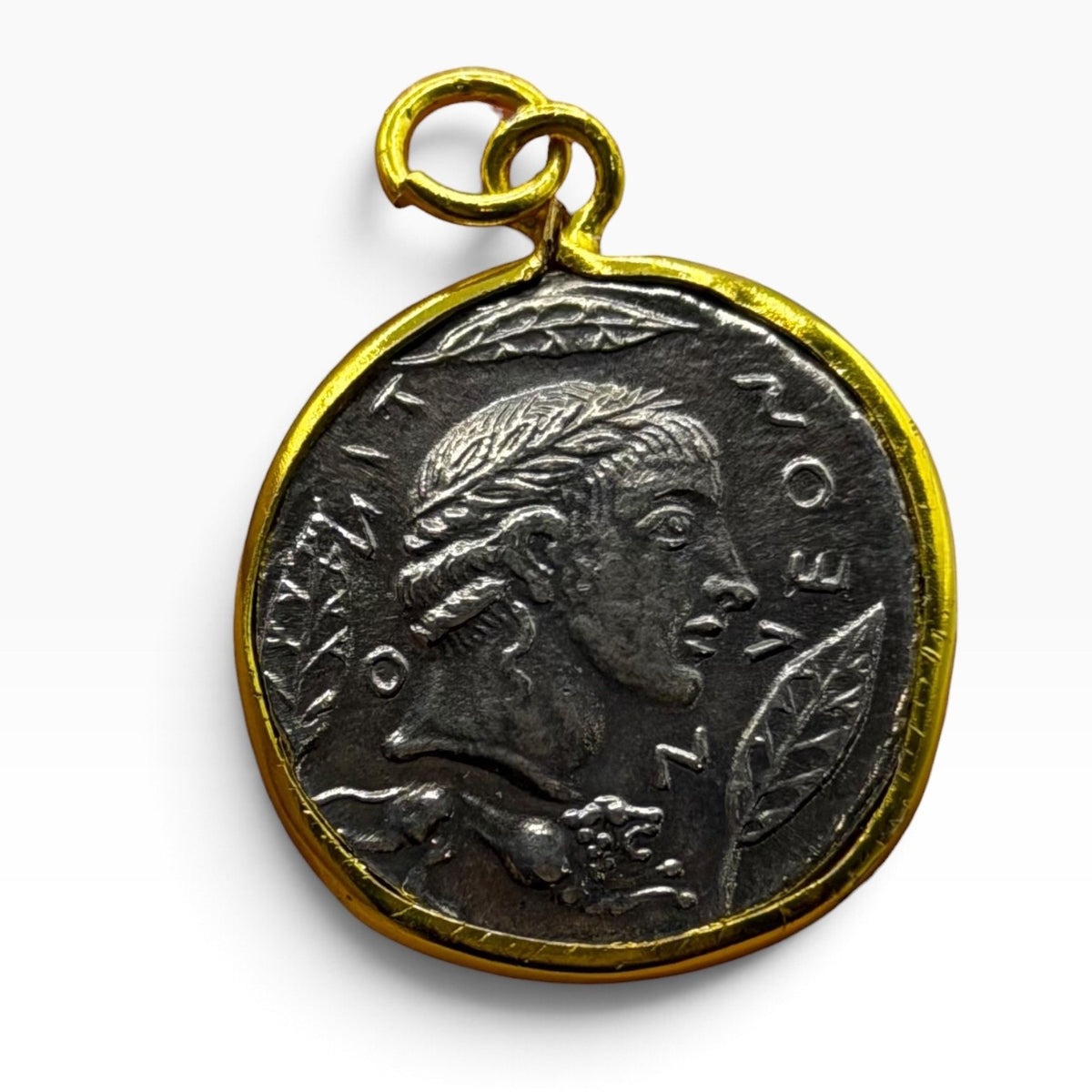 Ancient Roman Greek Style Coin Pendant Silver Gold Tone Coin Medallion Charm
